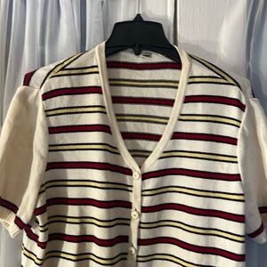 St John Sport Stripe Wool Blend Short Sleeve Knit Top Women’s Size Large